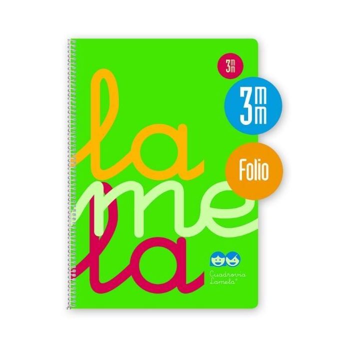 Lamela Cuaderno Espiral 80H Folio 90 gr Cuadrovía 3 mm C-Margen Cubierta Pp Verde Fluorescente -Paquete 5U-