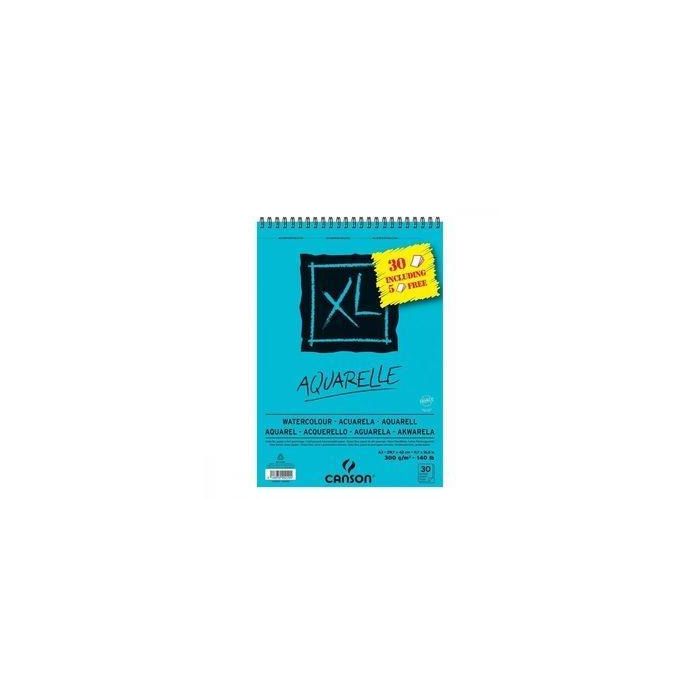 Canson Bloc Acuarela Aquarelle Fino XL Espiral 25+5 gratis Hojas 300 gr 29,7x42 cm -5U-