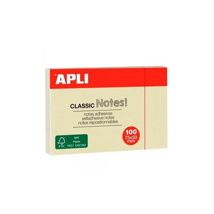 Apli Bloc Notas Adhesivas Classic Reposicionables 100H 75x50 Amarillo Pack 12 Ud