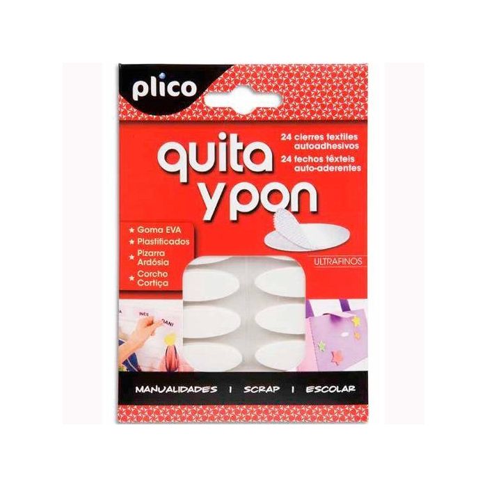 Plico Quita Y Pon Piezas De Velcro Ovalado Autoadhesivo -Blister De 24U-