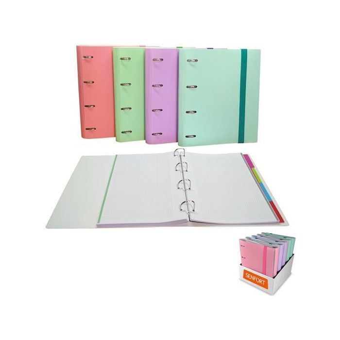 Senfort Carpeta Ringbook 4 Anillas 30 mm C-Recambio 120H A4 C-Separadores Surtido Pastel