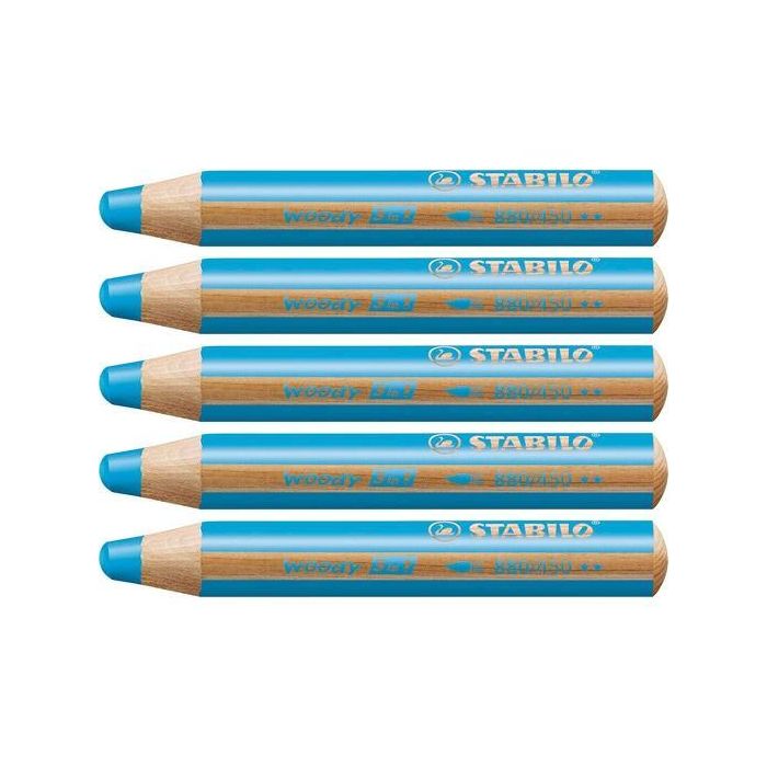 Stabilo lápices de colores woody 3 en 1 estuche de 5 azul cyan