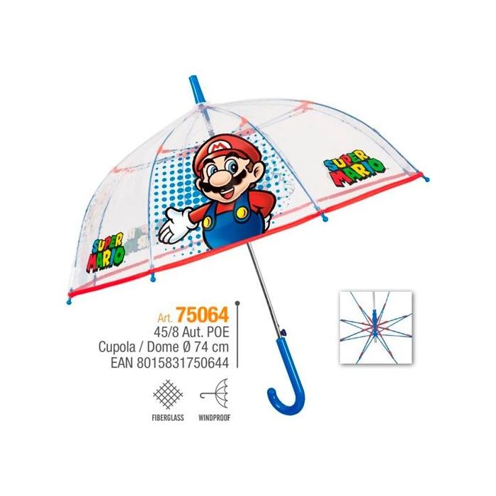 Perletti Paraguas Infantil 45-8 Man Poe F Vidrio Super Mario