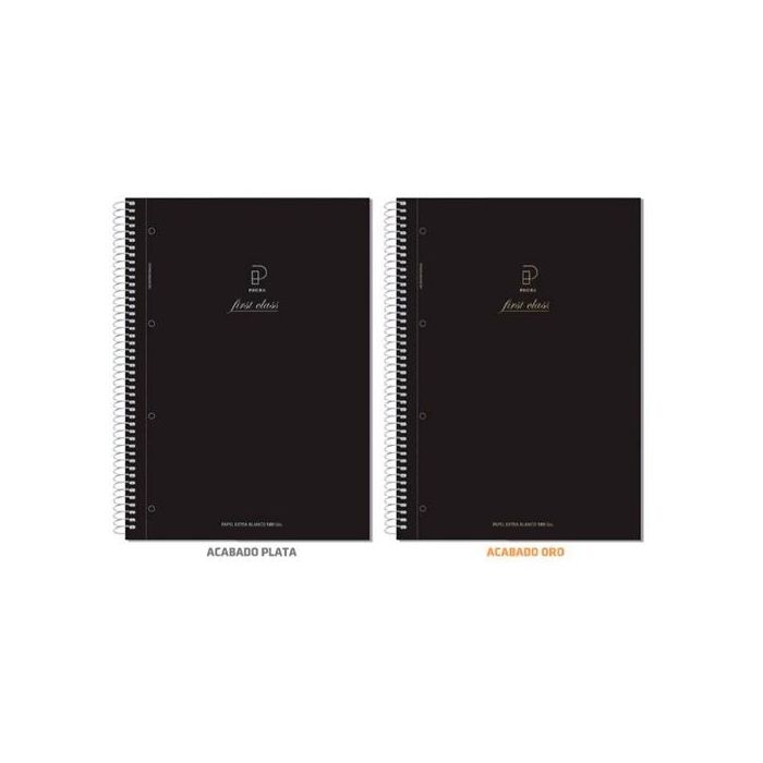 Pacsa cuaderno serie first class 120h a4 100 gr 5x5mm microperforado tapa negra relieve oro/plata surtidos -4u-
