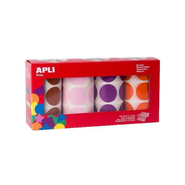 Apli Gomets Redondos Ø33 mm Pack De 4 Rollos Colores Marrón, Rosa, Lila Y Naranja