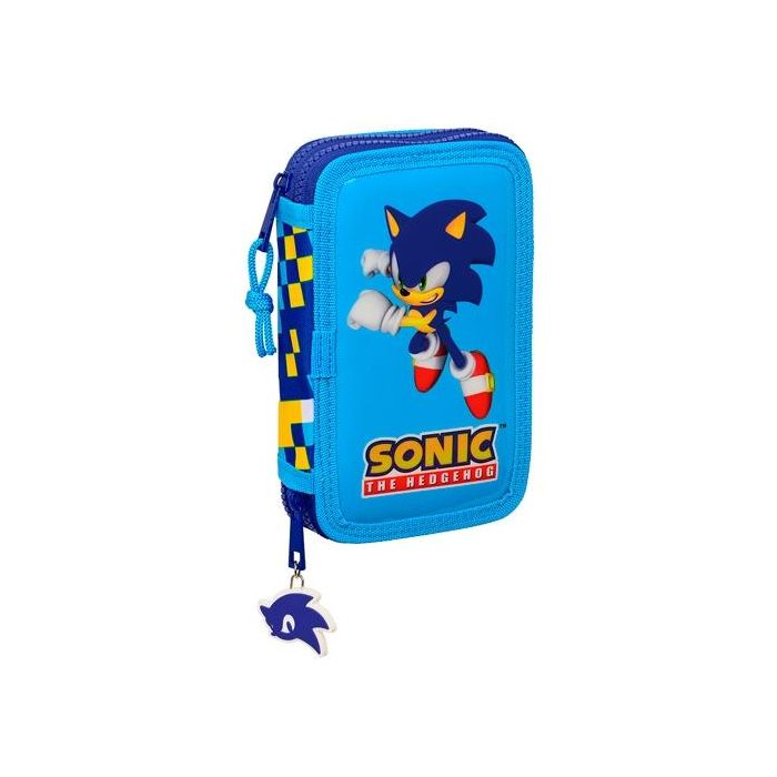 Plumier Doble Sonic Speed Azul 12.5 x 19.5 x 4 cm (28 piezas)