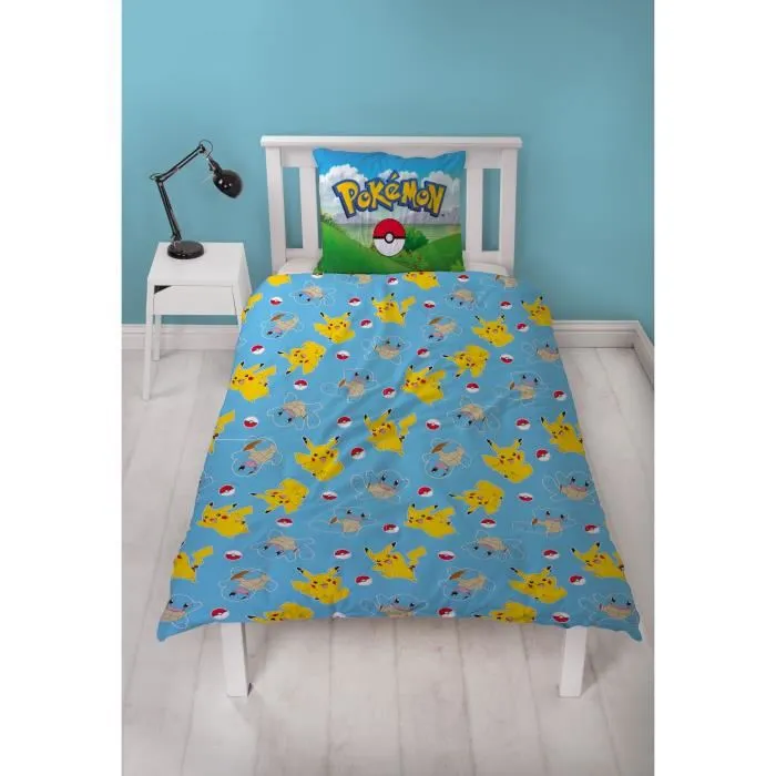 Pokemon Juego de Cama Pikachu y Amigos Azul Microfibra Funda Nórdica 140x200 cm + Funda Almohada 63x63 cm 2