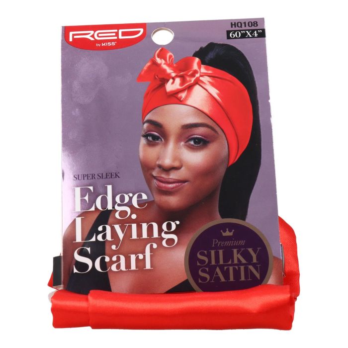 Red Kiss Laying Silky Satin Edge Scarf Red Banda Cabello