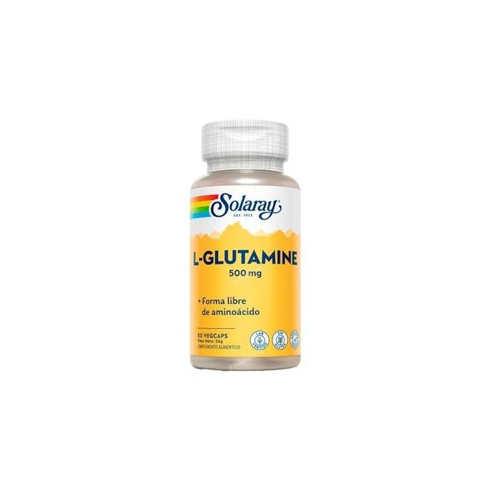 SOLARAY L-Glutamina 500mg 50 Cápsulas veganas - Suplemento de aminoácido de fermentación microbiológica