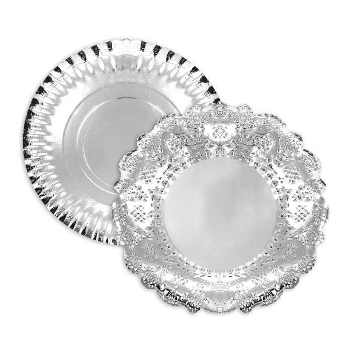 Bandeja redonda de plata con blonda, 23 cm - Algon (48 Unidades) 3 Bandeja redonda de plata con blonda, 23 cm - Algon (48 Unidades) 3