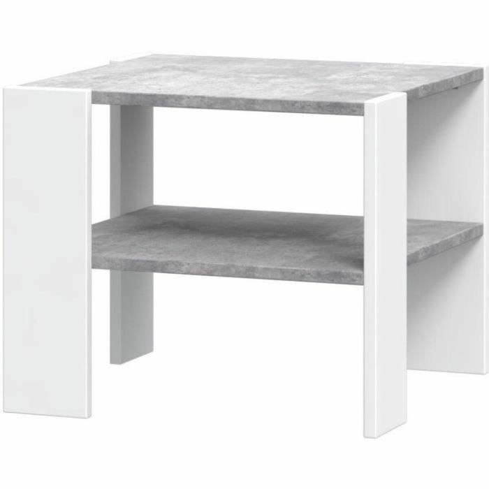 Mesa de centro PILVI con 2 bandejas - Estilo contemporáneo - Partículas de melamina - Decoración blanca y hormigón claro - L 55 x P 55 x H 45 cm 4