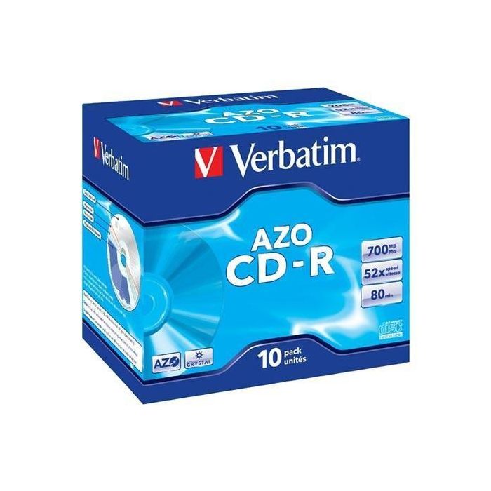 Verbatim CD-R Azo 700MB 52X 10 unidades en caja Jewel, superficie Crystal