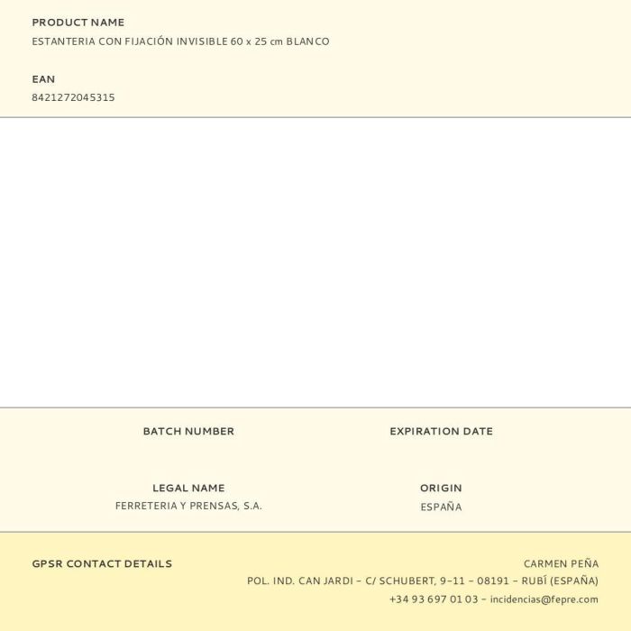 Fepre Estantería con fijación invisible 60x25 cm blanco 045315 1 Fepre Estantería con fijación invisible 60x25 cm blanco 045315 1