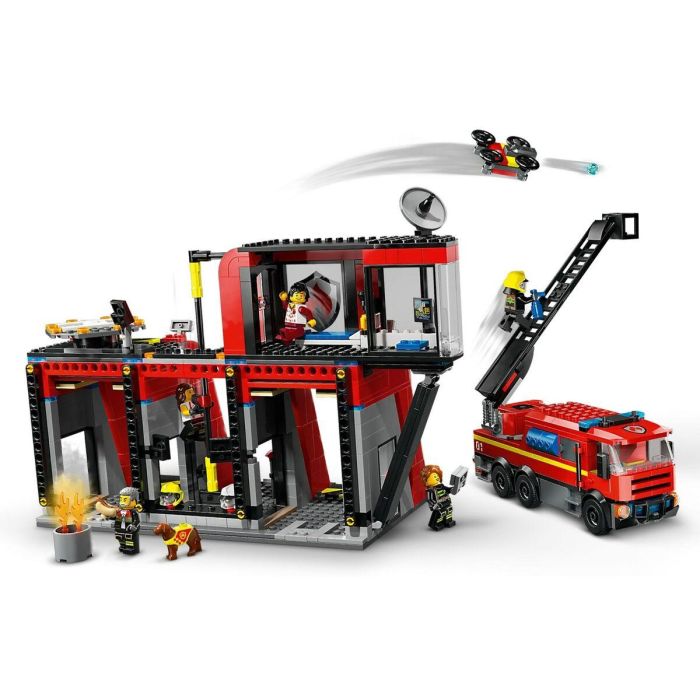 LEGO 60414 City Estación de Bomberos y Camión de Bomberos, Figura de Perro de Juguete y 5 Minifiguras, Regalo Infantil 7