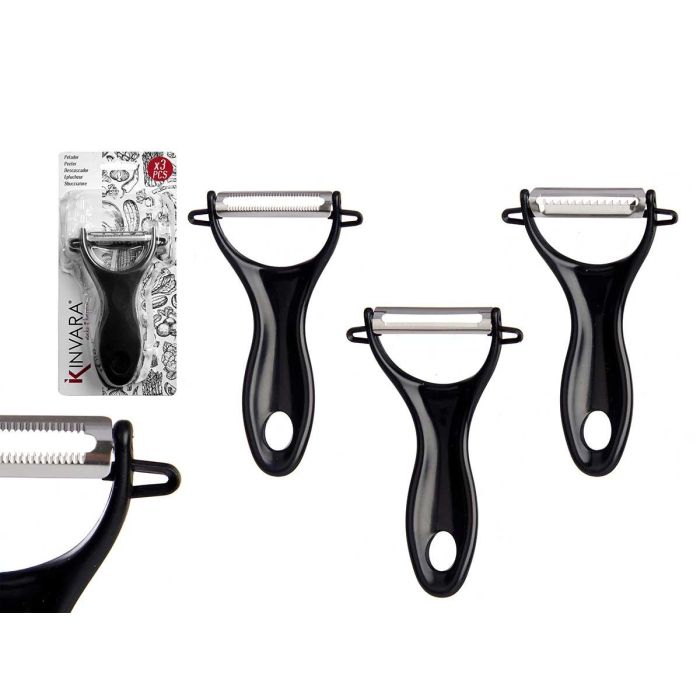 Set 3 Peladores Negros Cocina Kinvara - Metal y Plástico, 10.2x20x3.5 cm (12 Unidades)