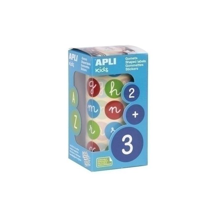 Apli Rollo Gomets Abecedario Minúsculas Redondos 20 mm - 900 gomets en 3 colores (rojo, verde, azul)