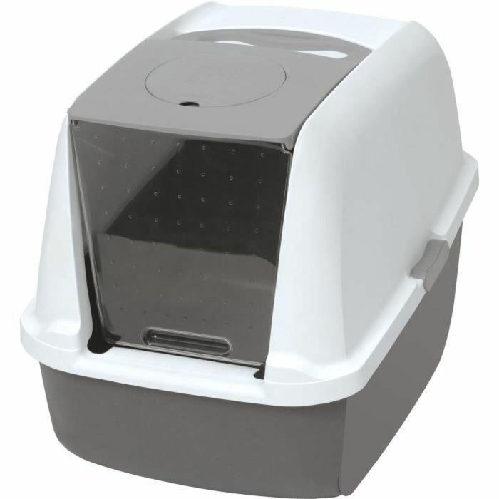 Catit Caja de Arena Cubierta para Gato, Tapa Grande Elevable, Color Gris, con Privacidad y Retención de Arena, Fácil Limpieza, 40x55x45 cm 10