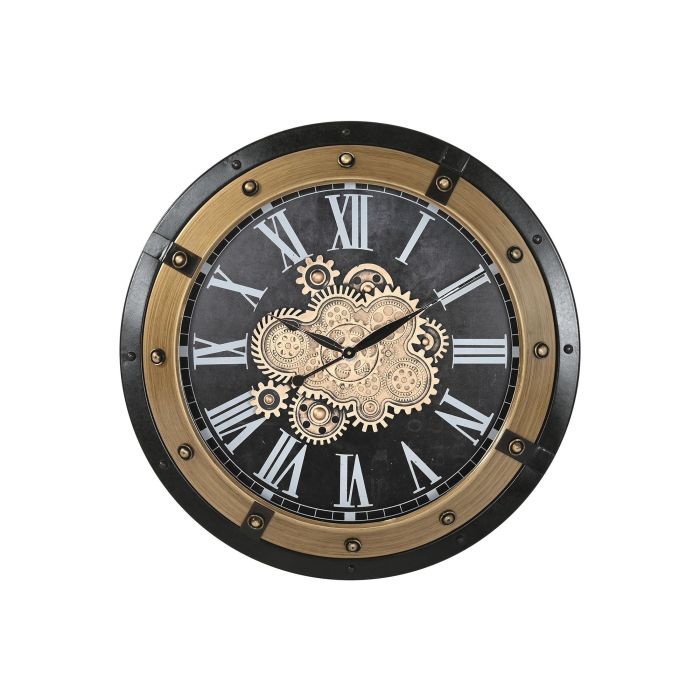 DKD Home Decor Reloj de Pared Loft Hierro Dorado y Negro 80x80x8.5 cm Funciona con 3 Pilas AA