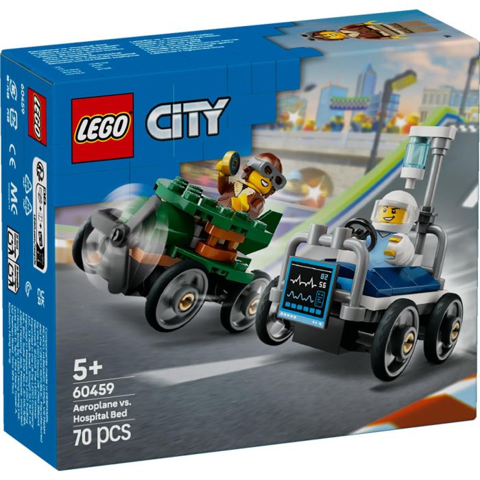 LEGO City 60459 Pack de Coches de Carreras: Avión versus Cama de Hospital, Juguete para niños +5 años 8
