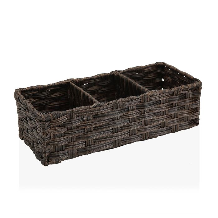 Cesta 3 Compartimentos Marrón Versa 15x10x35 cm (2 Unidades)
