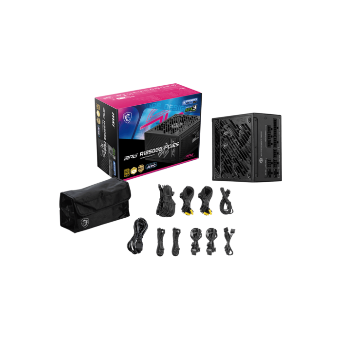 MSI MPG A1250GS PCIE5 Fuente de Alimentación ATX 1250W 80 PLUS Gold Totalmente Modular Negro, Certificado para PCIE 5.0 3 MSI MPG A1250GS PCIE5 Fuente de Alimentación ATX 1250W 80 PLUS Gold Totalmente Modular Negro, Certificado para PCIE 5.0 3