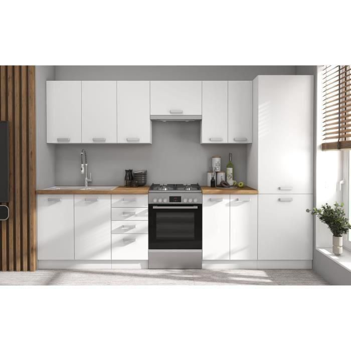 ATLAS Cocina completa de 8 elementos - Decoración blanca - L300 x H52 x H82 cm - Encimera no incluida 1 ATLAS Cocina completa de 8 elementos - Decoración blanca - L300 x H52 x H82 cm - Encimera no incluida 1