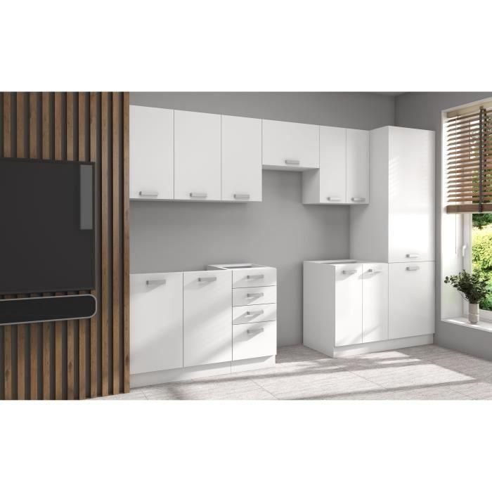 ATLAS Cocina completa de 8 elementos - Decoración blanca - L300 x H52 x H82 cm - Encimera no incluida 2 ATLAS Cocina completa de 8 elementos - Decoración blanca - L300 x H52 x H82 cm - Encimera no incluida 2