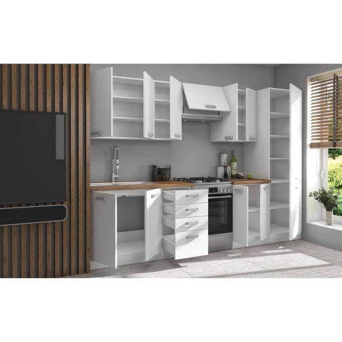 ATLAS Cocina completa de 8 elementos - Decoración blanca - L300 x H52 x H82 cm - Encimera no incluida 3 ATLAS Cocina completa de 8 elementos - Decoración blanca - L300 x H52 x H82 cm - Encimera no incluida 3