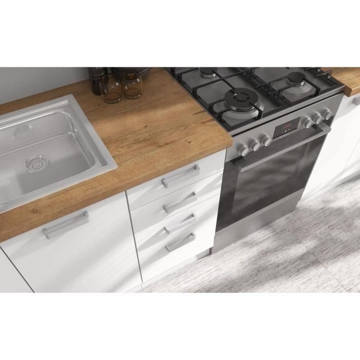 ATLAS Cocina completa de 8 elementos - Decoración blanca - L300 x H52 x H82 cm - Encimera no incluida 4 ATLAS Cocina completa de 8 elementos - Decoración blanca - L300 x H52 x H82 cm - Encimera no incluida 4