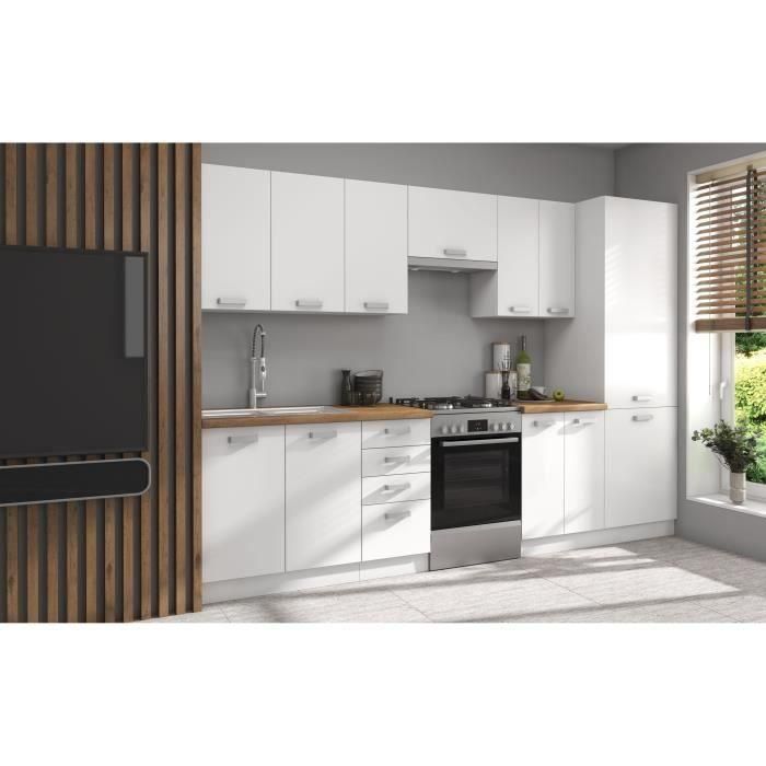 ATLAS Cocina completa de 8 elementos - Decoración blanca - L300 x H52 x H82 cm - Encimera no incluida ATLAS Cocina completa de 8 elementos - Decoración blanca - L300 x H52 x H82 cm - Encimera no incluida