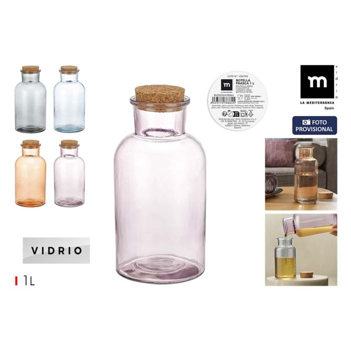 Inde Botella Frasca de Boca Ancha Pintada 1 Litro - Estilo Mediterráneo (12 Unidades)