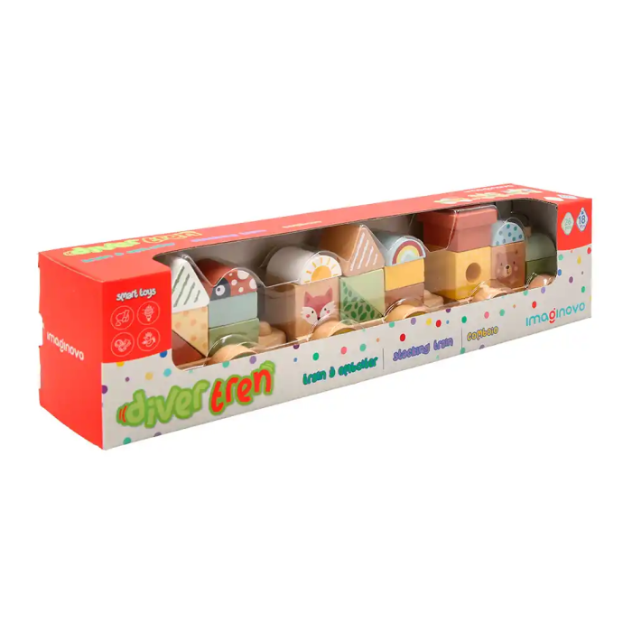 Imaginovo Juego Infantil Madera Tren Figuras Apilables con Ruedas +18 Meses 38x9,5x7,5cm 1