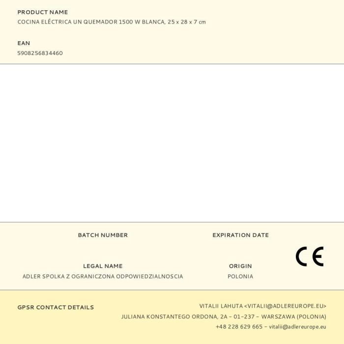 Hornillo Adler AD 6503 1500 W 5 Hornillo Adler AD 6503 1500 W 5