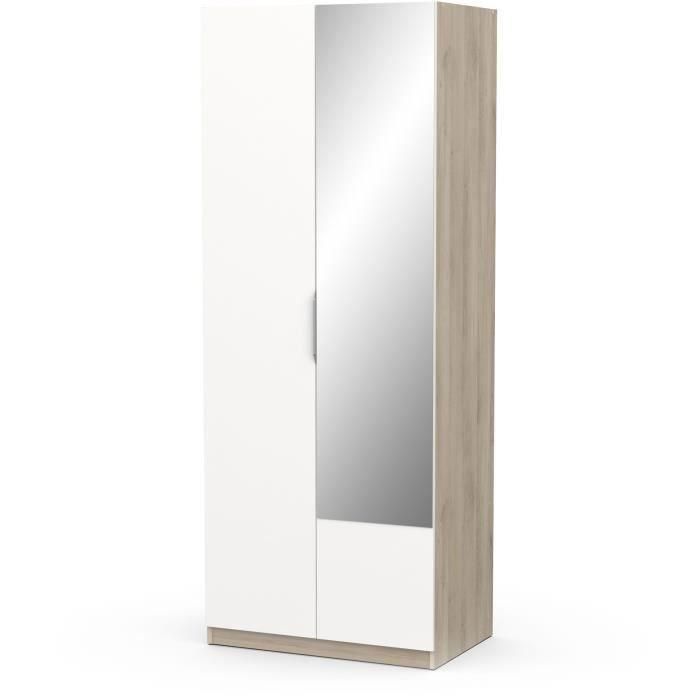 Armario GHOST - decoración roble Kronberg y blanco mate - 2 puertas + 1 espejo - L.79,4 x P.51,1 x A. 203 cm - DEMEYERE 4 Armario GHOST - decoración roble Kronberg y blanco mate - 2 puertas + 1 espejo - L.79,4 x P.51,1 x A. 203 cm - DEMEYERE 4
