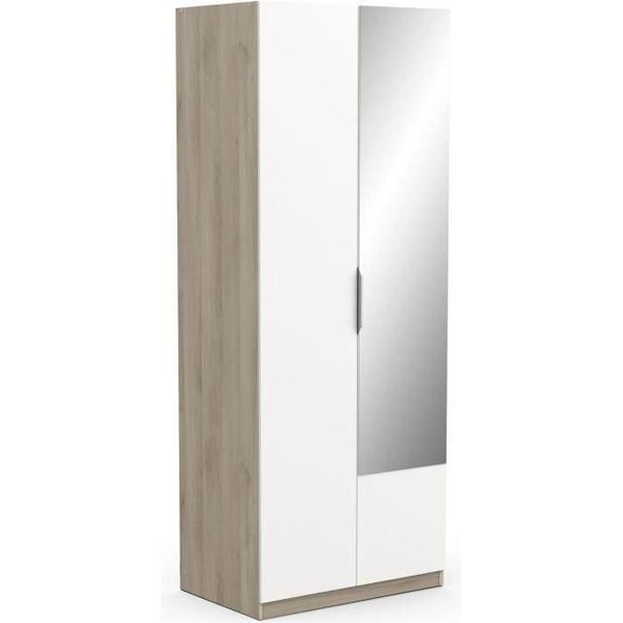 Armario GHOST - decoración roble Kronberg y blanco mate - 2 puertas + 1 espejo - L.79,4 x P.51,1 x A. 203 cm - DEMEYERE Armario GHOST - decoración roble Kronberg y blanco mate - 2 puertas + 1 espejo - L.79,4 x P.51,1 x A. 203 cm - DEMEYERE