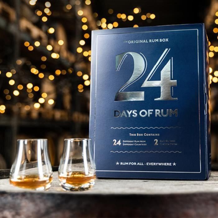 24 Días de Ron - Caja degustación de ron - Edición Azul - 24x2cl + 2 vasos 1