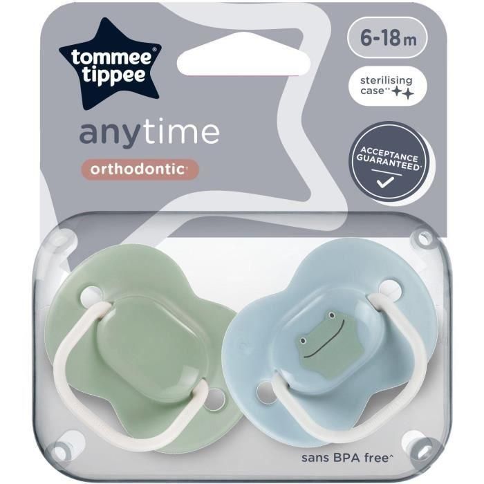 Chupetes - TOMMEE TIPPEE - ANYTIME - 6-18 meses - Set de 2 chupetes simétricos sin BPA - Cápsula de esterilización reutilizable 3