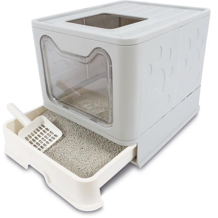 Casita de baño - M PETS - SILE TOP - Gris - 51 x 41 x 12,5 cm - Práctico cajón corredero extraíble, pala incluida 1