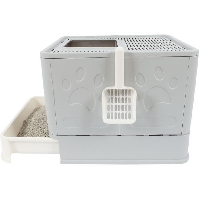 Casita de baño - M PETS - SILE TOP - Gris - 51 x 41 x 12,5 cm - Práctico cajón corredero extraíble, pala incluida 2