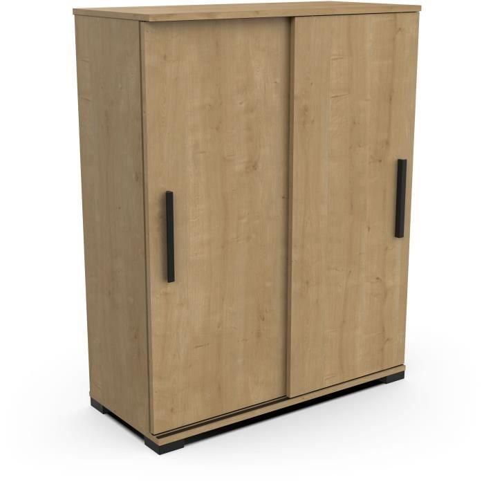 Mueble contenedor - Entrada - 2 puertas correderas - Roble Hamilton - 101 x 35 x 101 cm - IZZY - DEMEYERE