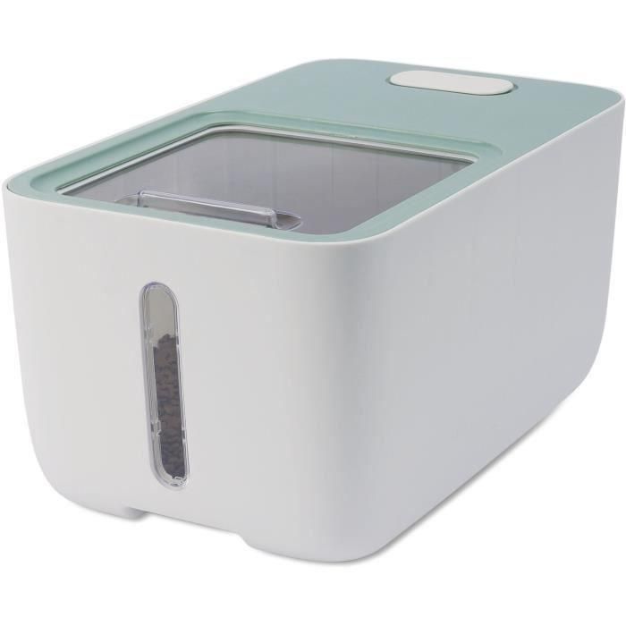 Contenedor para croquetas - M PETS - BOXI - 10 L - Tapa corredera - Ventana transparente - Ruedas - Libre de BPA - Verde / Blanco