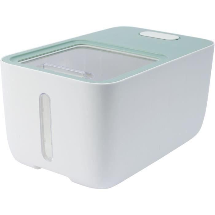 Contenedor para croquetas - M PETS - BOXI - 10 L - Tapa corredera - Ventana transparente - Ruedas - Libre de BPA - Verde / Blanco 1