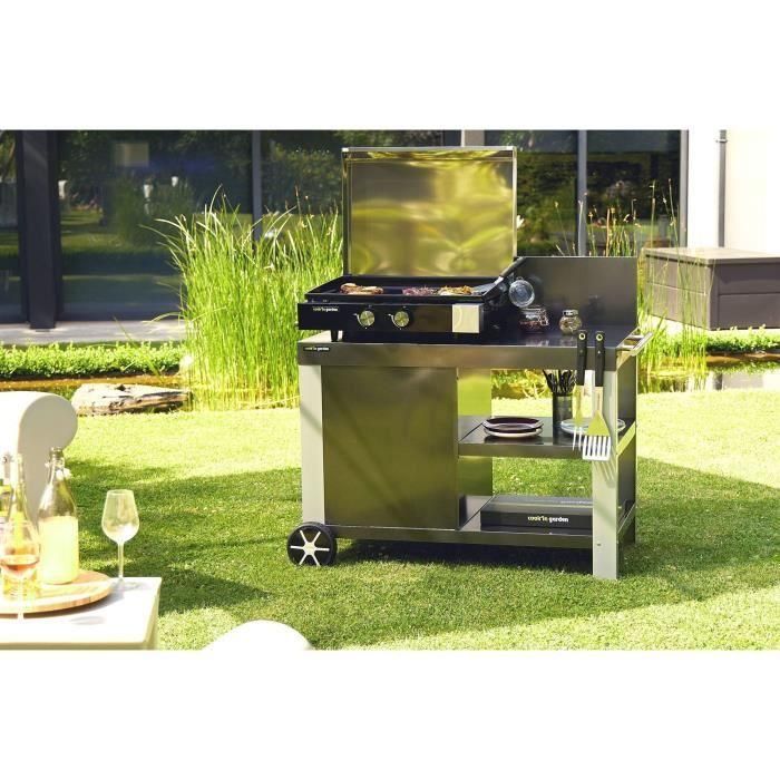 Finesta Gas Plancha 2 Quemadores de acero inoxidable - Encendido integrado - Tanque de acero - 66x56 Superficie de cocción 1