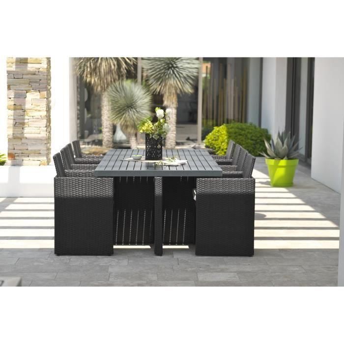 Conjunto de comedor de jardín empotrado - Negro - Mimbre de resina y bandeja de aluminio - 8 plazas - PVC-8-ALU-N - DCB GARDEN