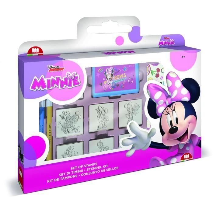 Caja para sellos - MULTIPRINT - 7866 - Minnie - 7 sellos de madera y látex, rotuladores Giotto, álbum para colorear