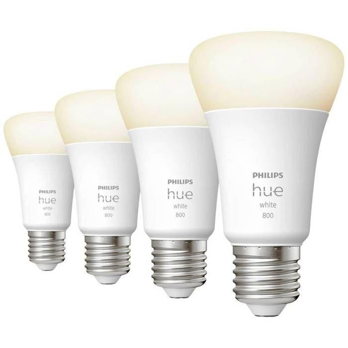 Philips Hue White, Bulbo LED conectado E27, 60W equivalente, 800 lumen, Bluetooth Compatible, 4 paquete Philips Hue White, Bulbo LED conectado E27, 60W equivalente, 800 lumen, Bluetooth Compatible, 4 paquete