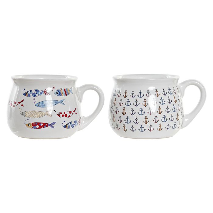 DKD Home Decor Mug Mediterraneo Costa Gres 330 ml Apto Microondas Horno Lavavajillas Multicolor Diseño Surtido 13x10x8 cm 6 Unidades