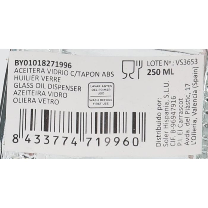 Anna Aceitera de Vidrio 250 ml con Tapon ABS, 4.8 cm x 24.5 cm x 4.8 cm (12 Unidades) 7