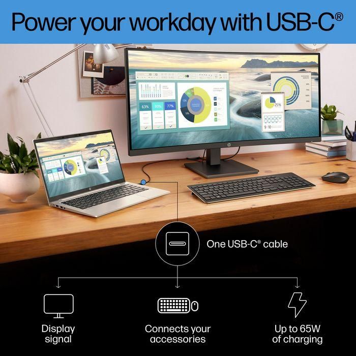 HP Monitor P34hc G4 / 34" / WQHD / HDMI-DisplayPort-USB(A)-USB(B)-USB(C) / Regulable Altura / Curvo 11