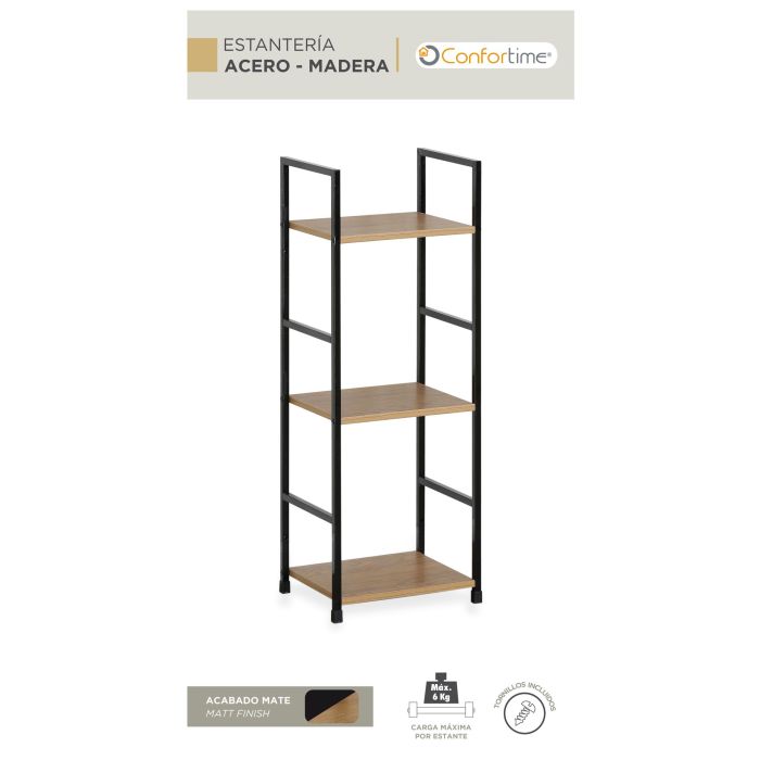 Confortime Estanteria 3 Niveles Metal-Madera Negra 84.5 x 25 x 5.5 cm 5